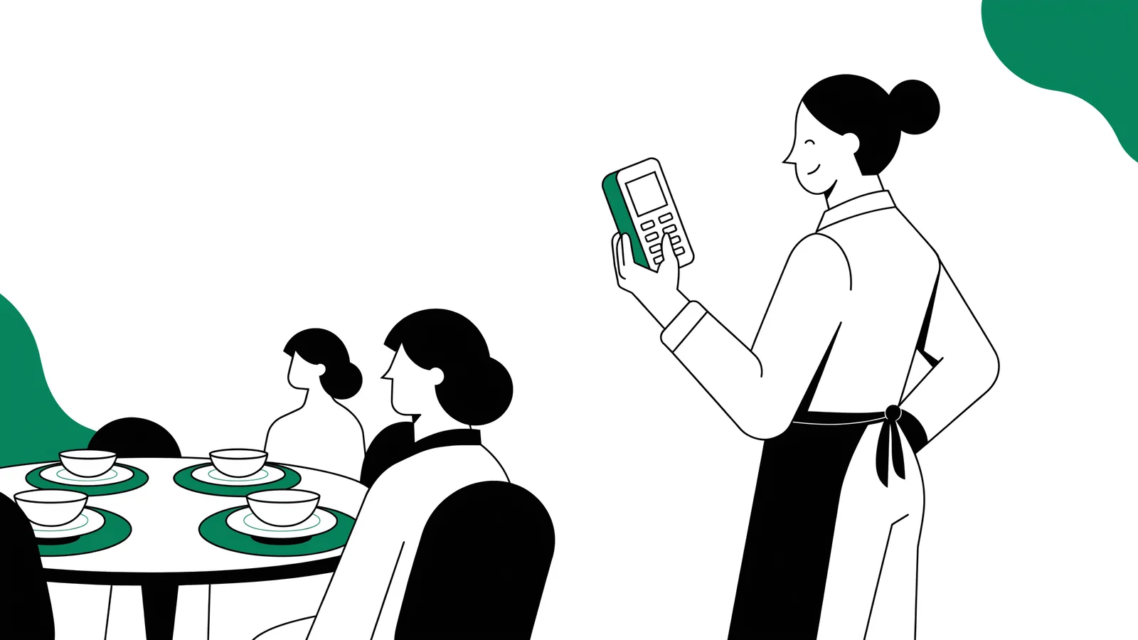 Server taking a tableside order on a Novaryq handheld device